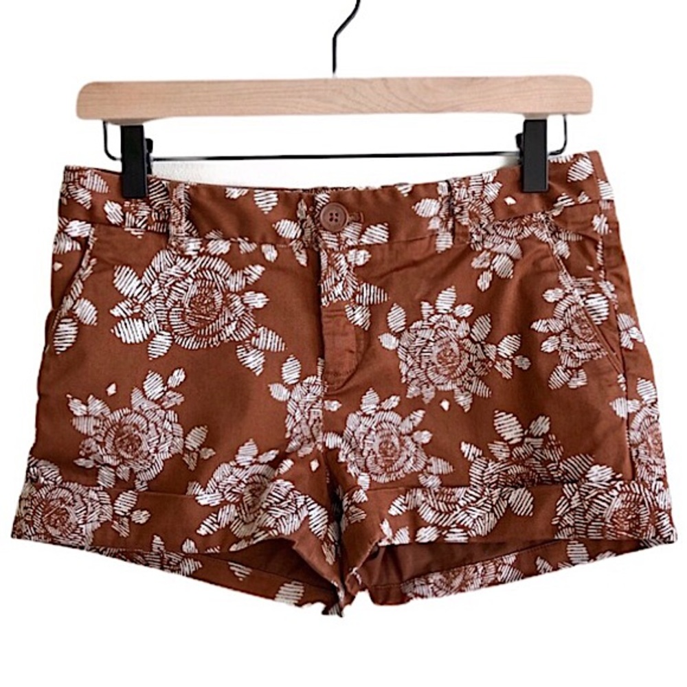Talula Brown Floral Shorts with Pockets